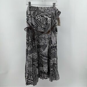 Laura Scott Missy Crinkle Skirt Lined Black White Medium NWT